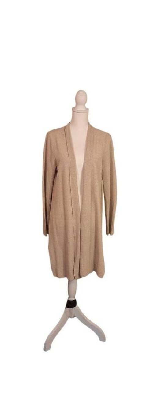 Eileen Fisher Open Front Long Cardigan Size M Beige Organic Linen Cotton